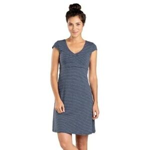 Toad&Co Rosemarie Dress Blue/White Stripe Tencel Organic Cotton Size Small